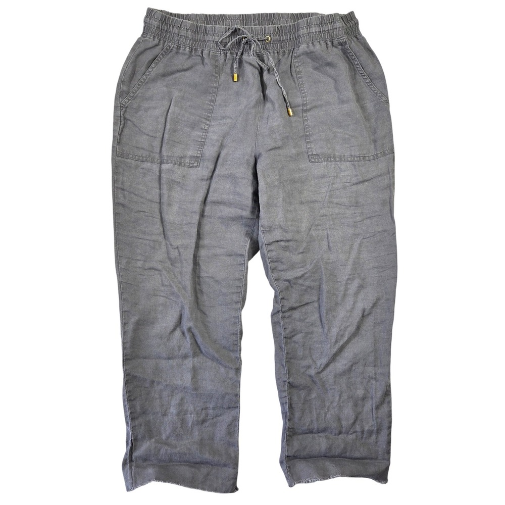 Company Ellen Tracy Women Iron Gray 100% Linen Relaxed Pants ECMS87023 Large